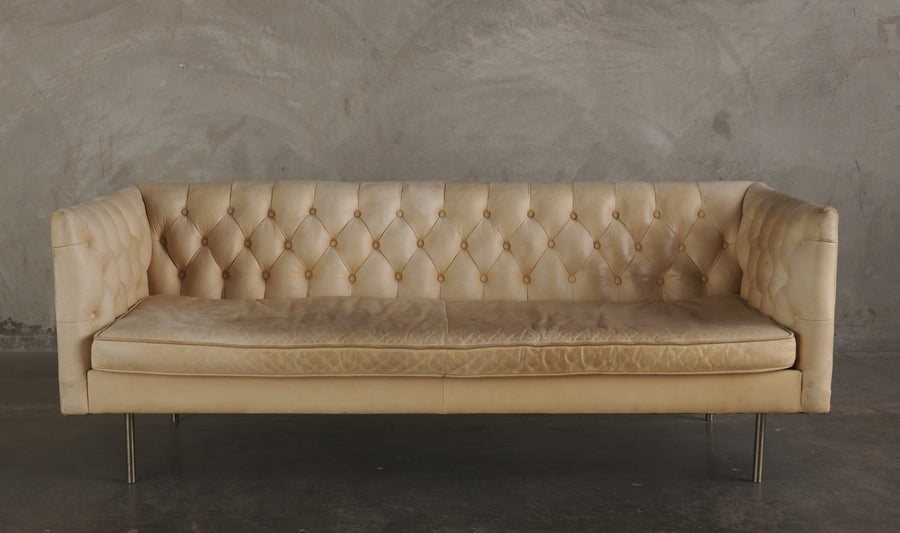 MID CENTURY SOFA WITH TUFTED LEATHER