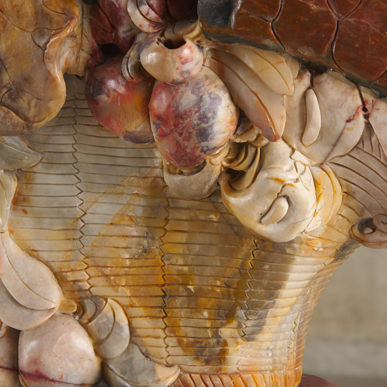 MONUMENTAL CARVED SOAPSTONE BASKET OF FLOWERS