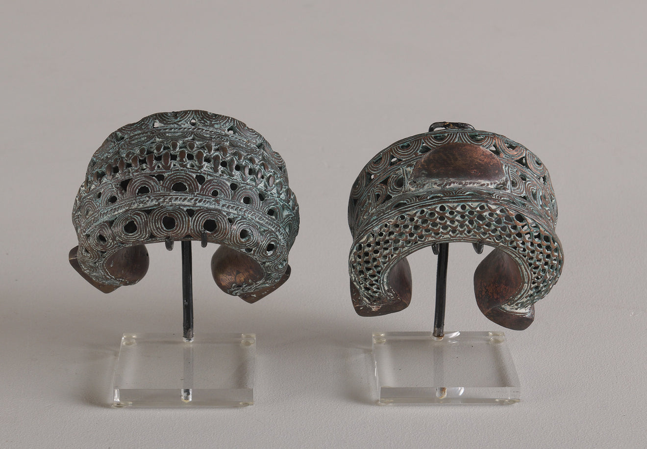 PAIR OF BRONZE RATTLE CUFF BRACELETS, AFRICA, 20TH C
