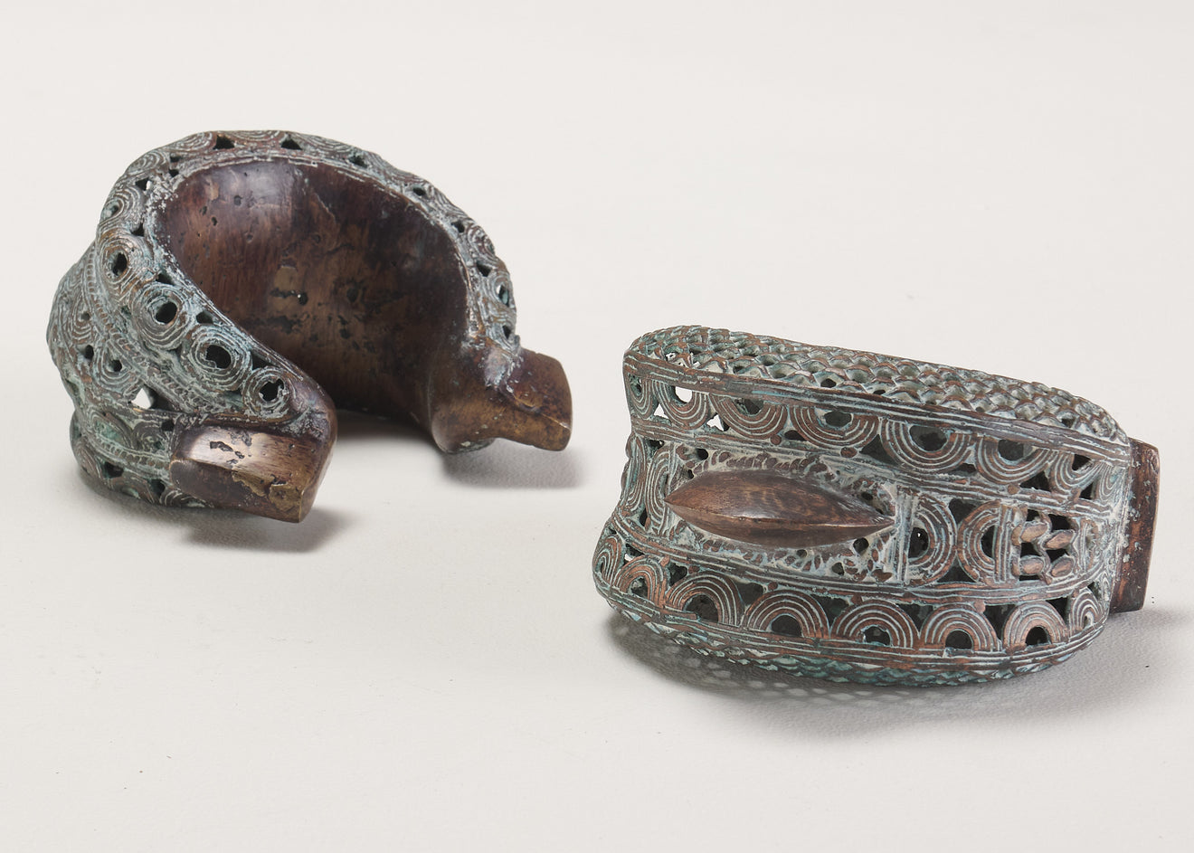 PAIR OF BRONZE RATTLE CUFF BRACELETS, AFRICA, 20TH C