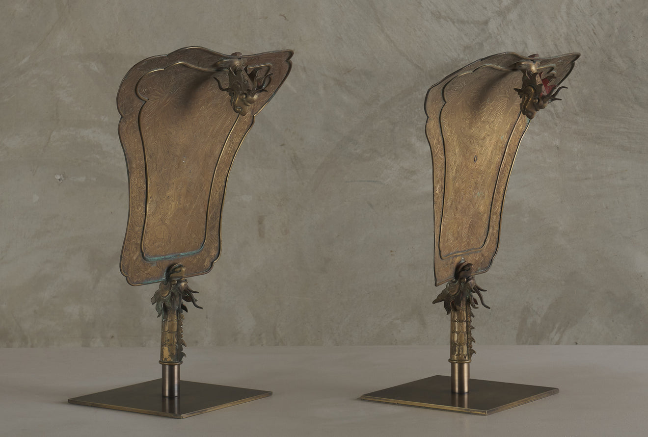 PAIR OF CHINESE DRAGON PROCESSIONAL SHIELDS, 19th C