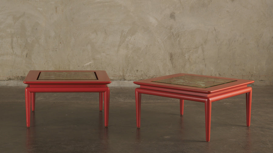 PAIR OF DUILIO (DUBE) BARNABE FOR FONTANA ARTE REVERSE PAINTED GLASS TABLES