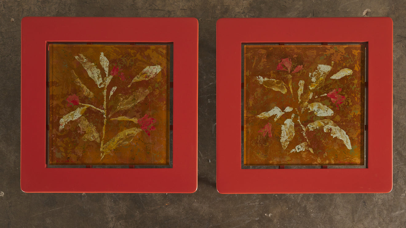 PAIR OF DUILIO (DUBE) BARNABE FOR FONTANA ARTE REVERSE PAINTED GLASS TABLES