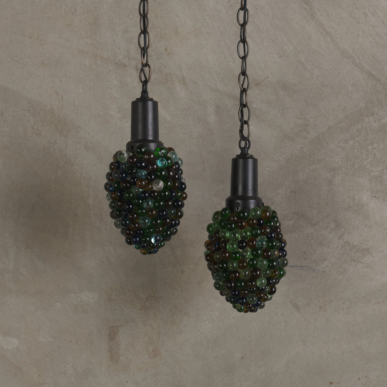 PAIR OF MURANO GLASS GRAPE CLUSTER PENDANT LIGHTS, ITALY, MID 20TH C