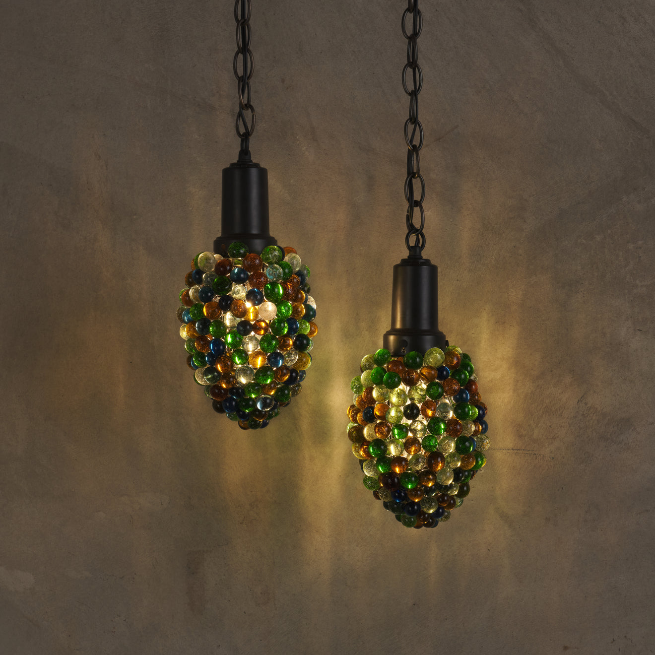 PAIR OF MURANO GLASS GRAPE CLUSTER PENDANT LIGHTS, ITALY, MID 20TH C