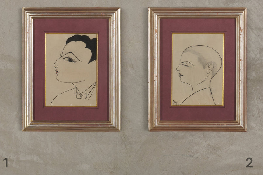 PAIR OF NAHUI OLIN (1893-1978 ) DRAWINGS OF TWO MEN