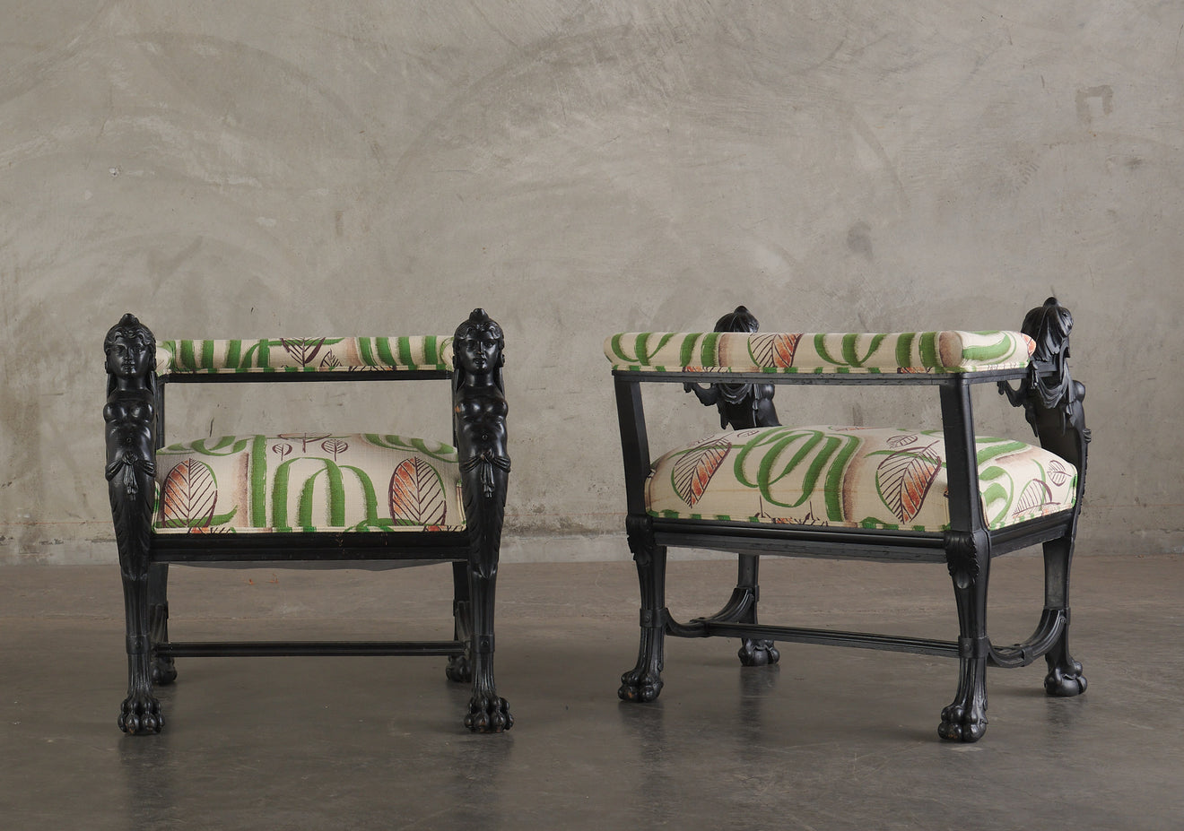 PAIR OF RENAISSANCE REVIVAL CARVED EBONIZED ARM CHAIRS C1880