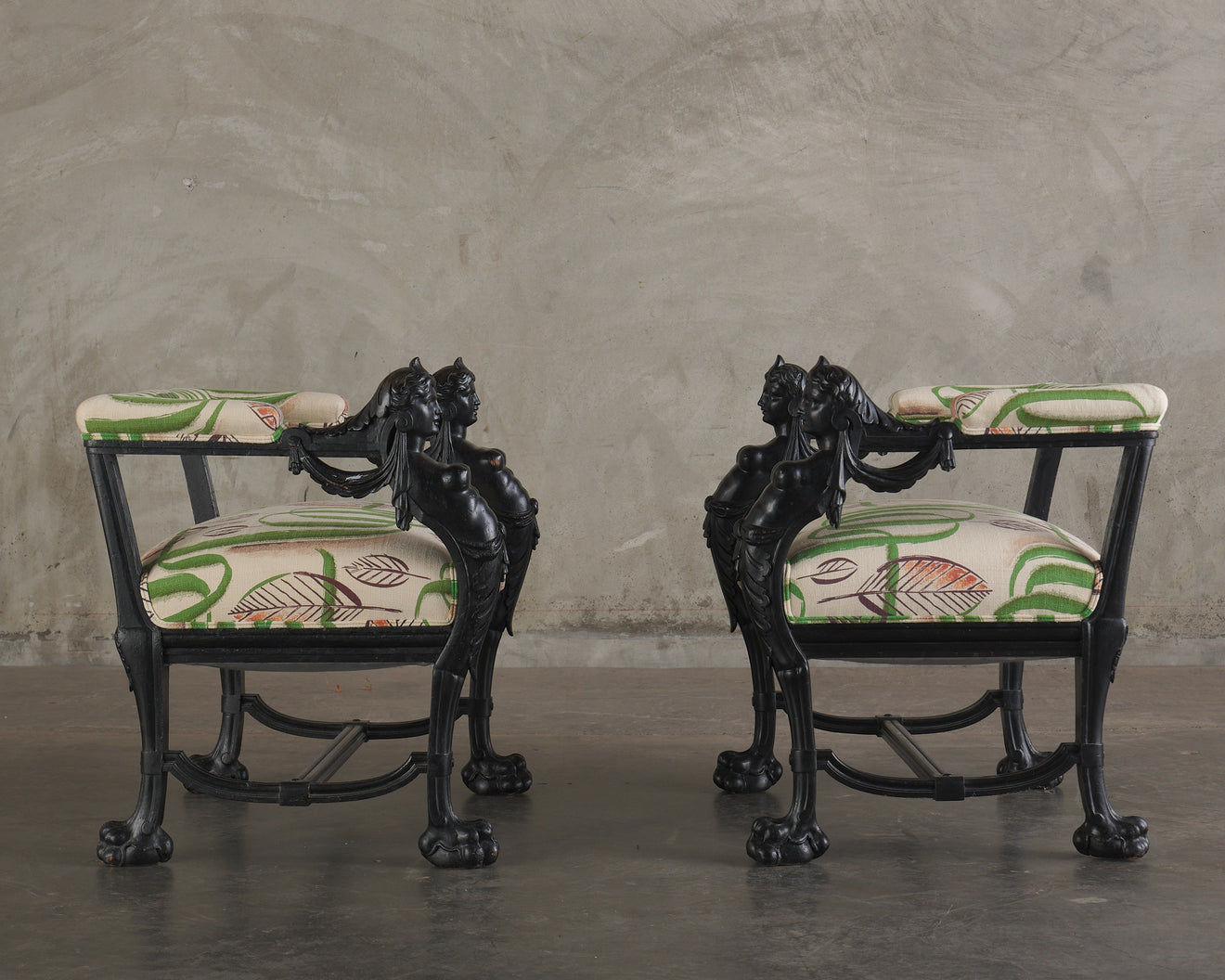 PAIR OF RENAISSANCE REVIVAL CARVED EBONIZED ARM CHAIRS C1880
