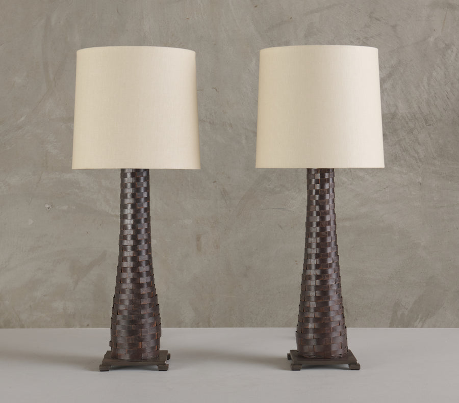 PAIR OF WOVEN STEEL TABLE LAMPS, 20TH C