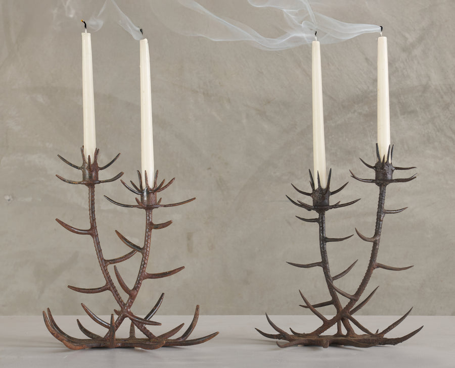 PAIR OF WROUGHT IRON BRUTALIST CANDELABRUM