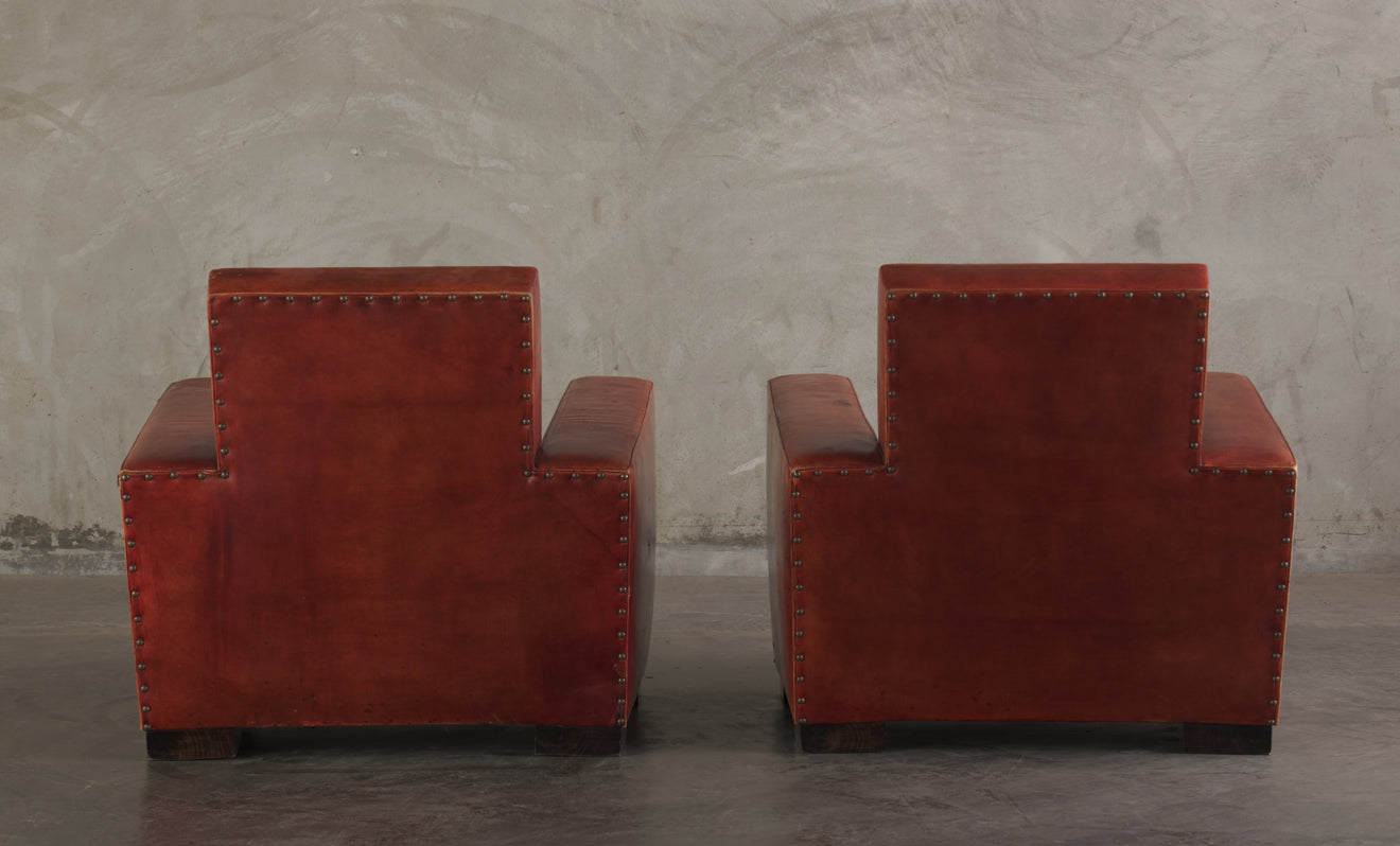 PAIR OF ADNET STYLE RED LEATHER CLUB CHAIRS, 1940