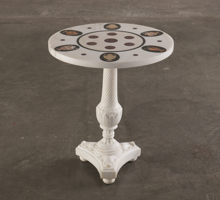 PIETRA DURA (INLAID STONE) CLASSICAL PEDESTAL TABLE, 19 TH C