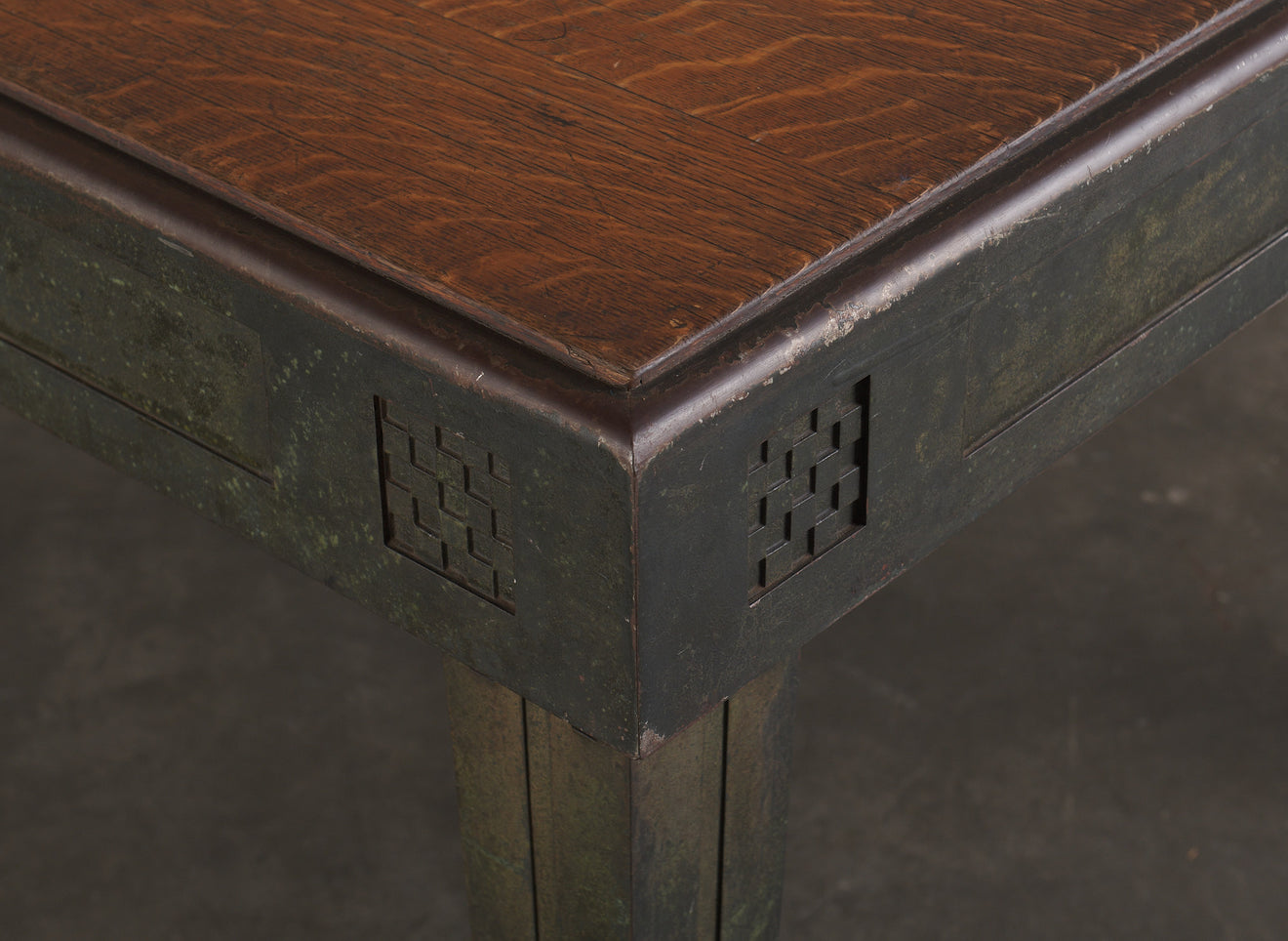 PRAIRIE SCHOOL STEEL WITH OAK TOP LIBRARY TABLE, c1906