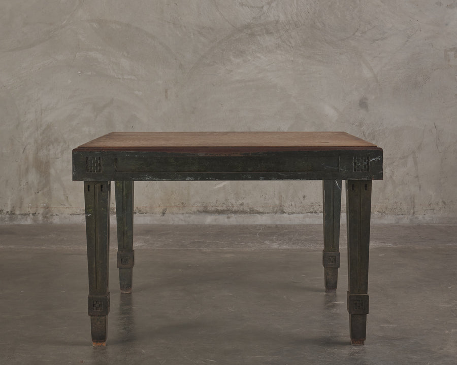 PRAIRIE SCHOOL STEEL WITH OAK TOP LIBRARY TABLE, c1906