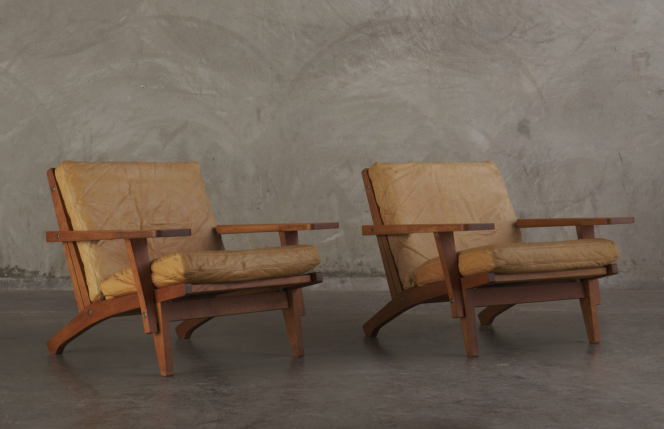 Pair of Hans J Wegner armchairs, model GE 370, Getama, Denmark, c1965