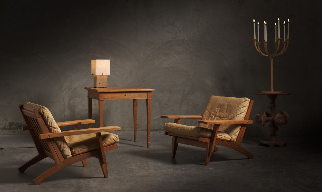 Pair of Hans J Wegner armchairs, model GE 370, Getama, Denmark, c1965