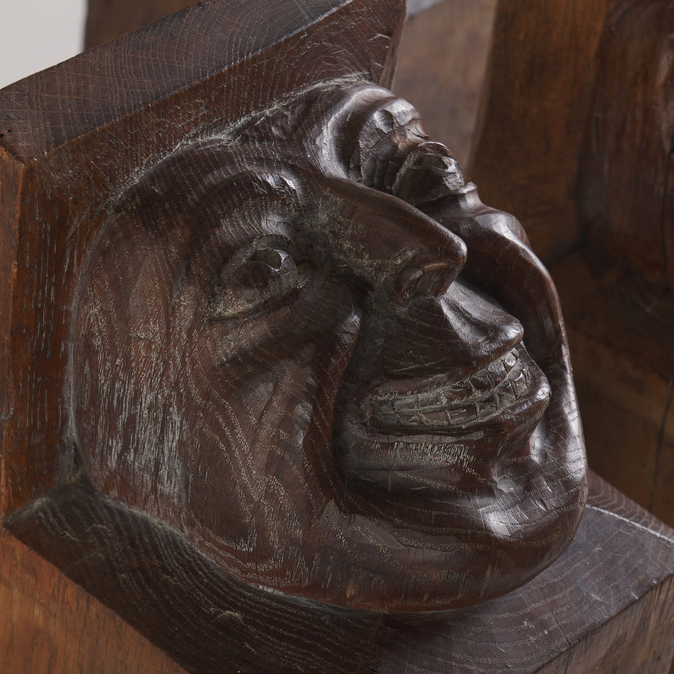 SET OF FOUR WOOD CARVED CORBELS WITH GROTESQUE FACES