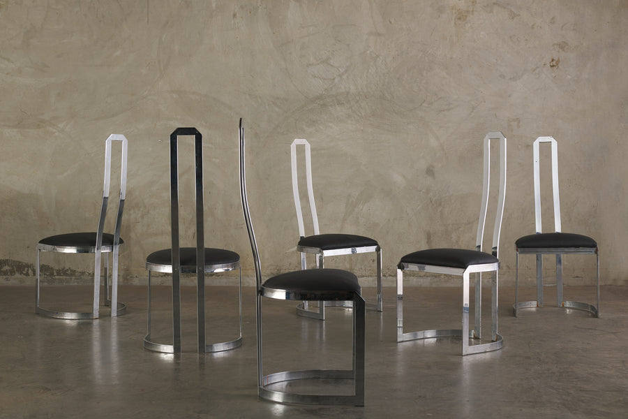 SET OF SIX HIGH BACK CHROME PLATED CHAIRS
