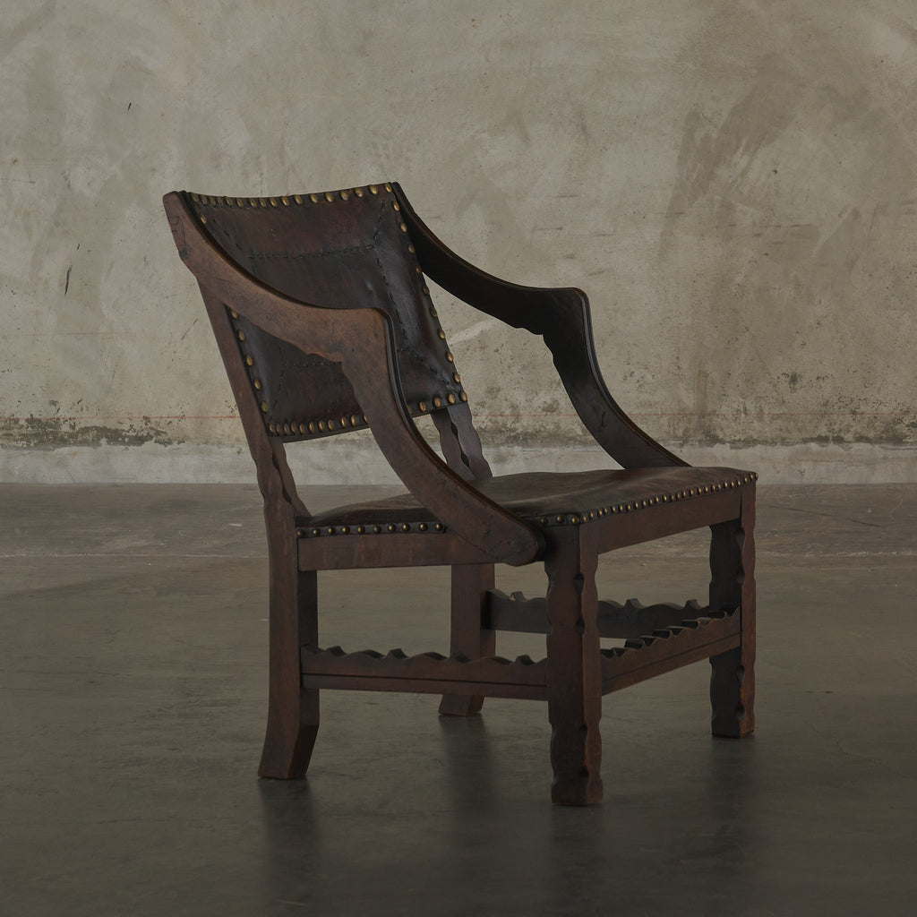 SPANISH COLONIAL LEATHER STUDDED LOW ARM CHAIR – Blackman Cruz