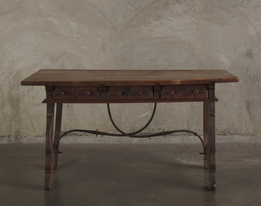 SPANISH COLONIAL SINGLE PLANK 3 DRAWER DESK, 19TH CENTURY
