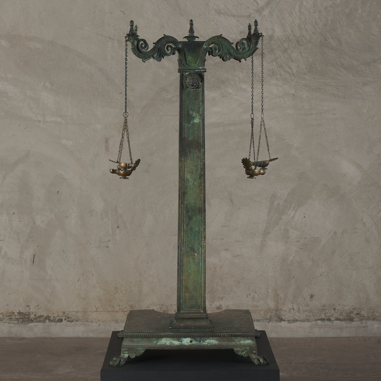 SPECTACULAR GRAND TOUR BRONZE & SILVER INLAID OIL LAMP STAND, NAPLES, 1902