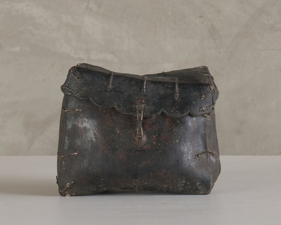 TIBETAN YAK LEATHER AND IRON SMALL BOX, 18th/19th CENTURY