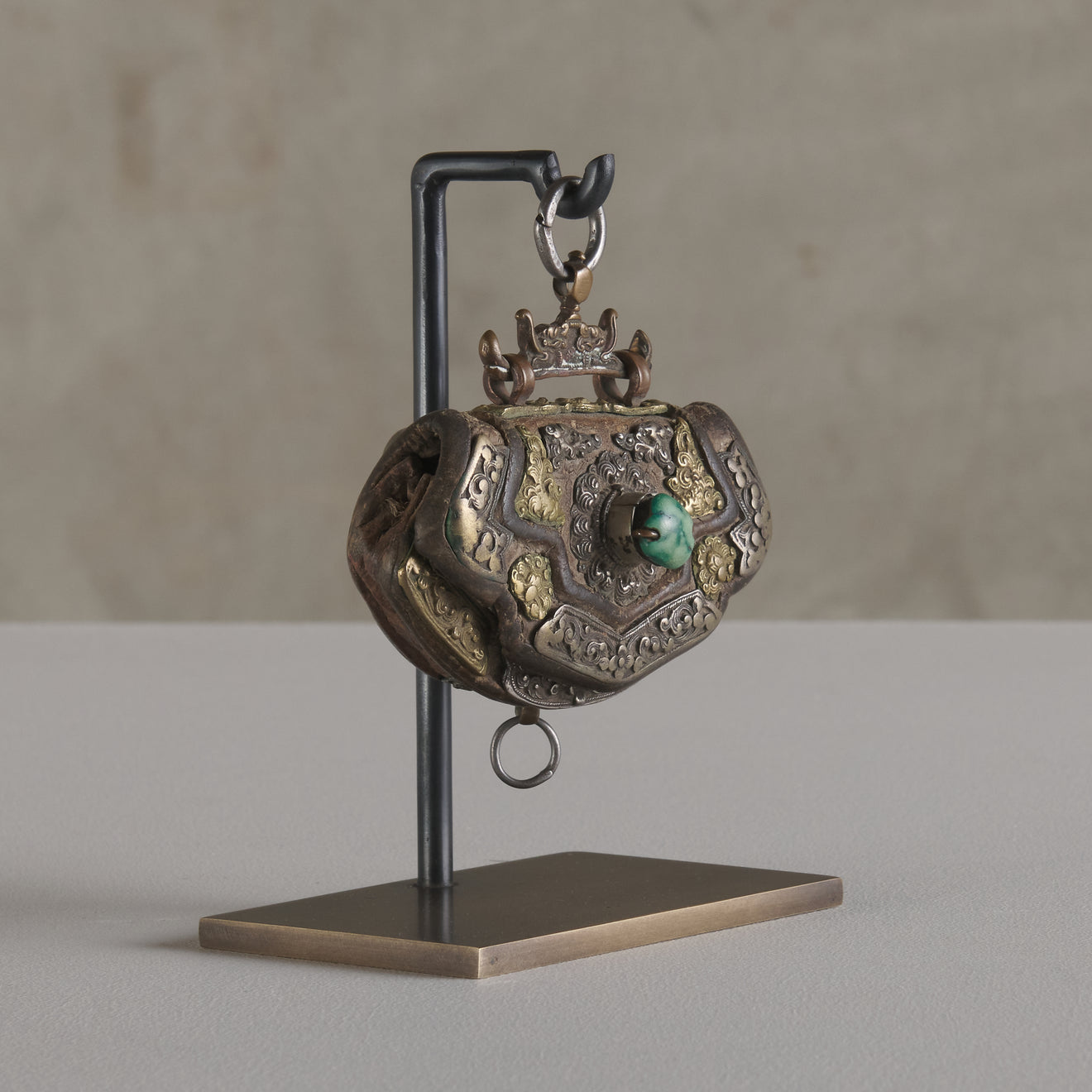 TINDER POUCH(es) WITH SILVER & BRASS FITTINGS, TIBET, 19TH C