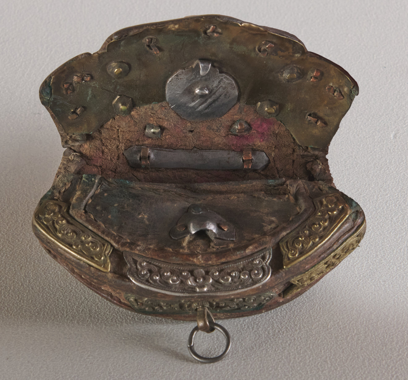 TINDER POUCH(es) WITH SILVER & BRASS FITTINGS, TIBET, 19TH C