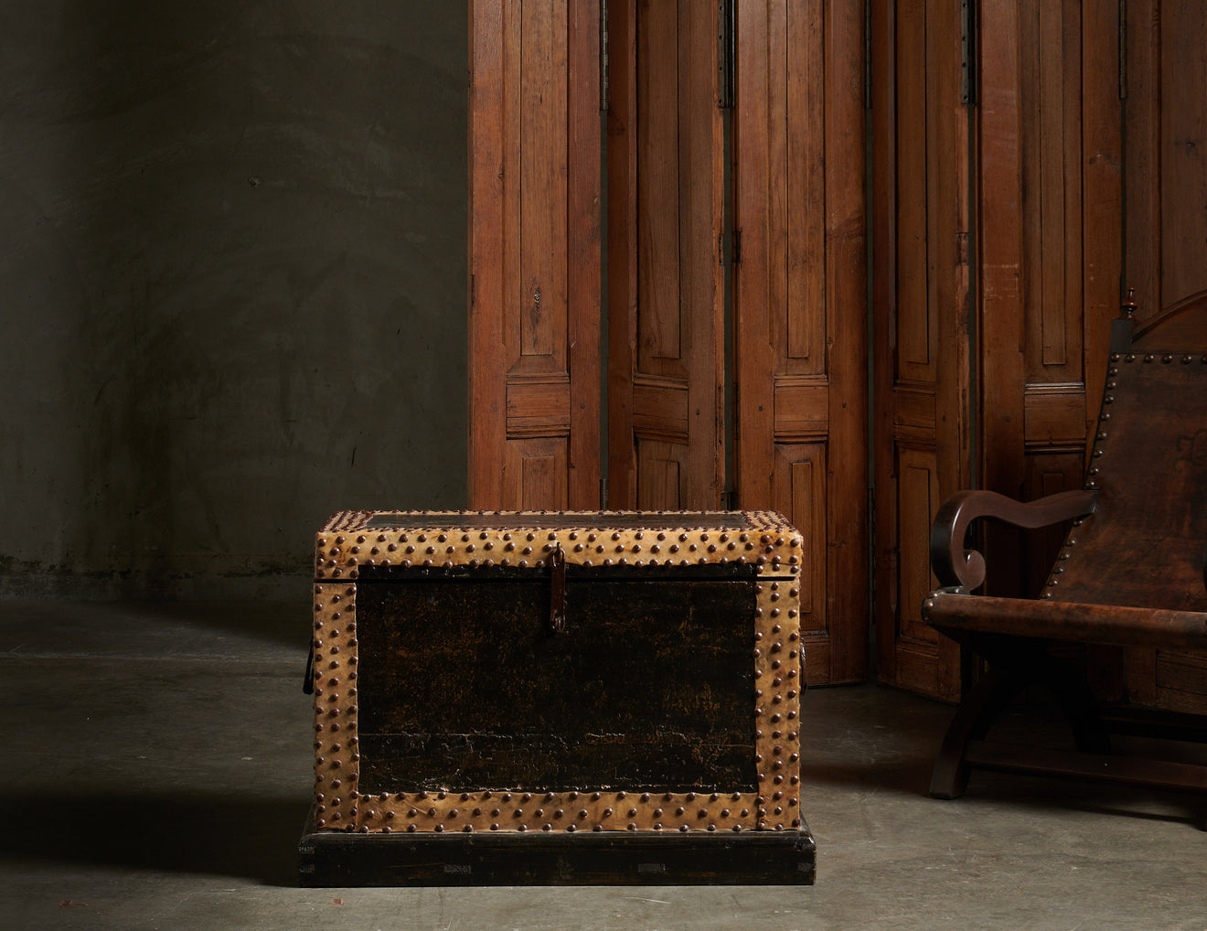 NORTH AFRICAN VELLUM STUDDED TRUNK, 19th C