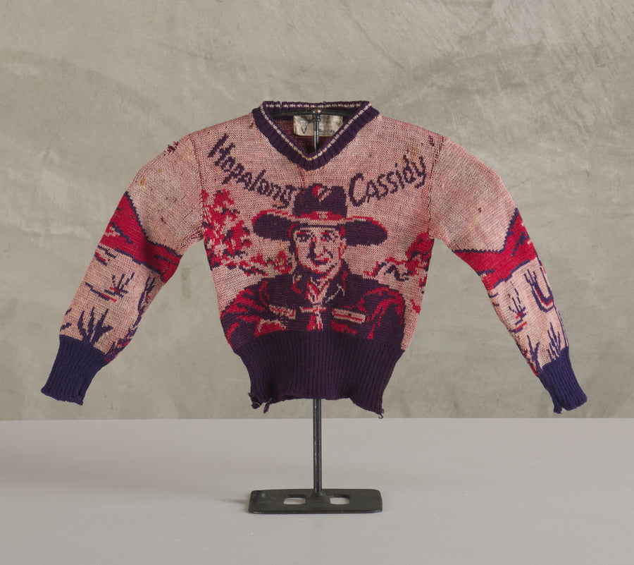 VINTAGE HOPALONG CASSIDY CHILD'S SWEATER ON STAND, 1940's