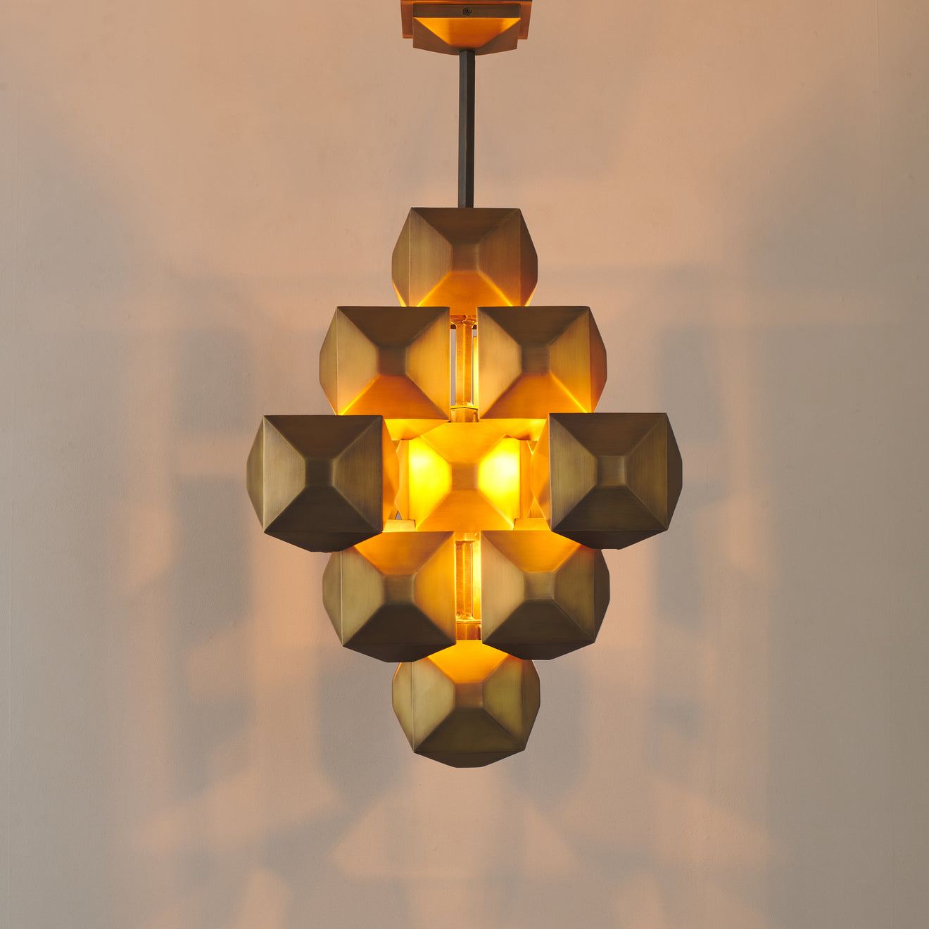 3-Squared Chandelier, Brass