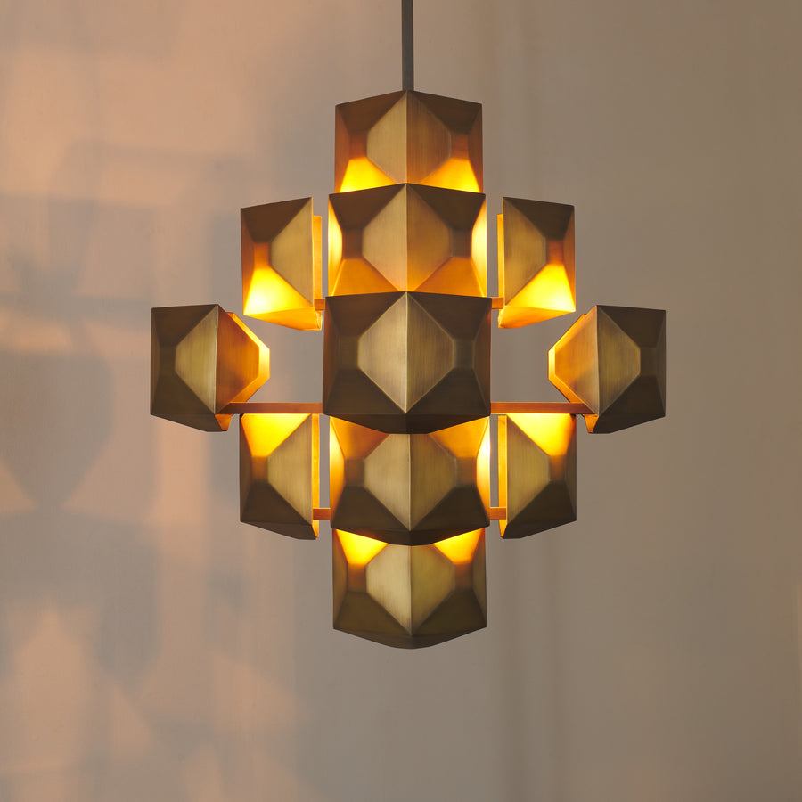 3-Squared Chandelier, Brass