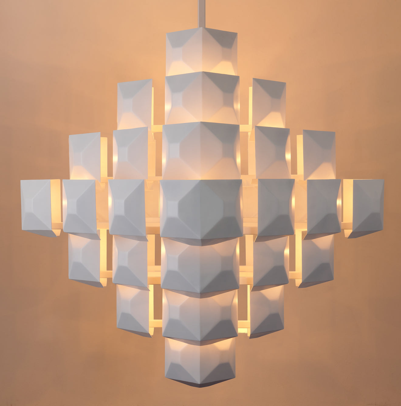 3-SQUARED MONUMENTAL CHANDELIER, WHITE