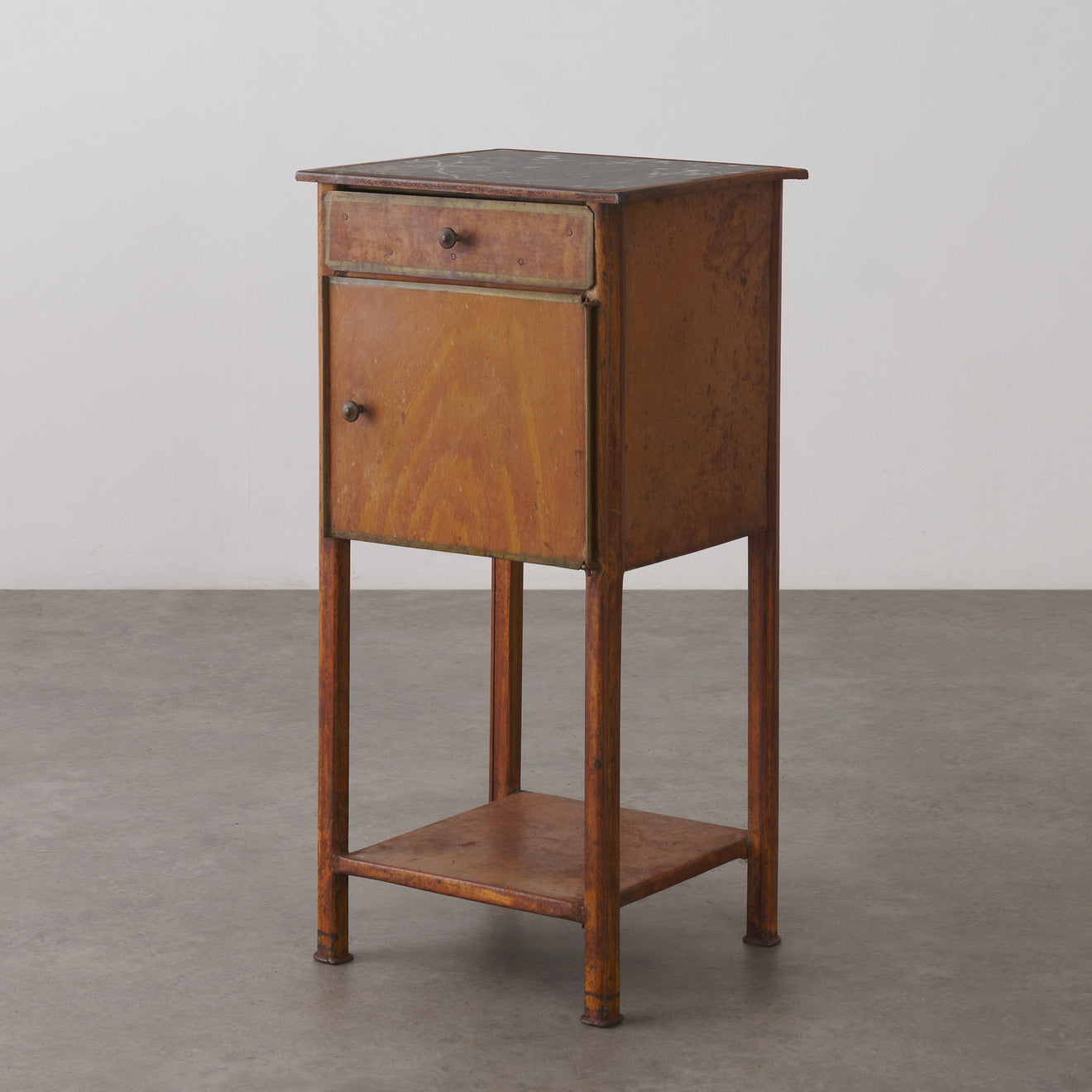 FRENCH PAINTED TOLLE SIDE CABINET WITH MARBLE TOP