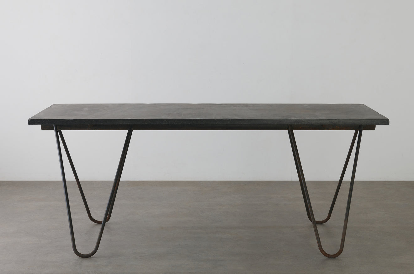 FRENCH MARBLE TOP TABLE IN THE MANNER OF JEAN PROUVÈ