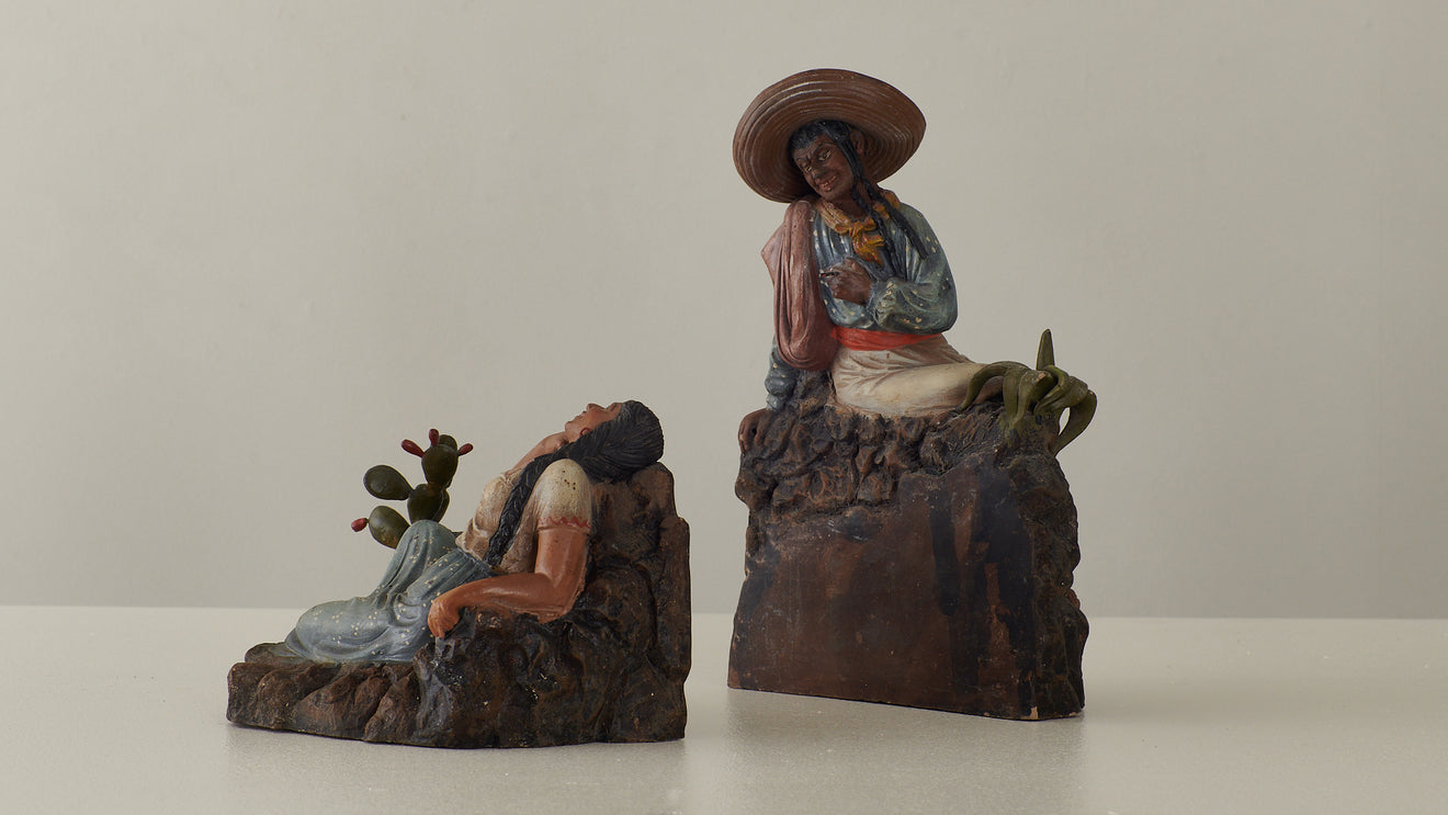 PANDURO ( 1847 - 1909 ) CLAY FIGURAL BOOKENDS