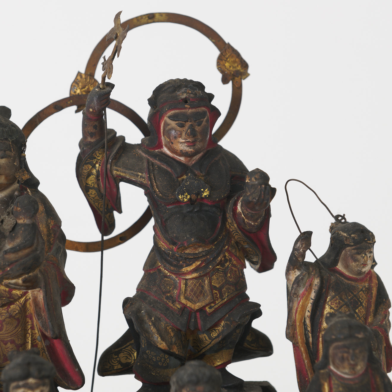 SET OF CARVED WOOD AND POLYCHROME LOHAN