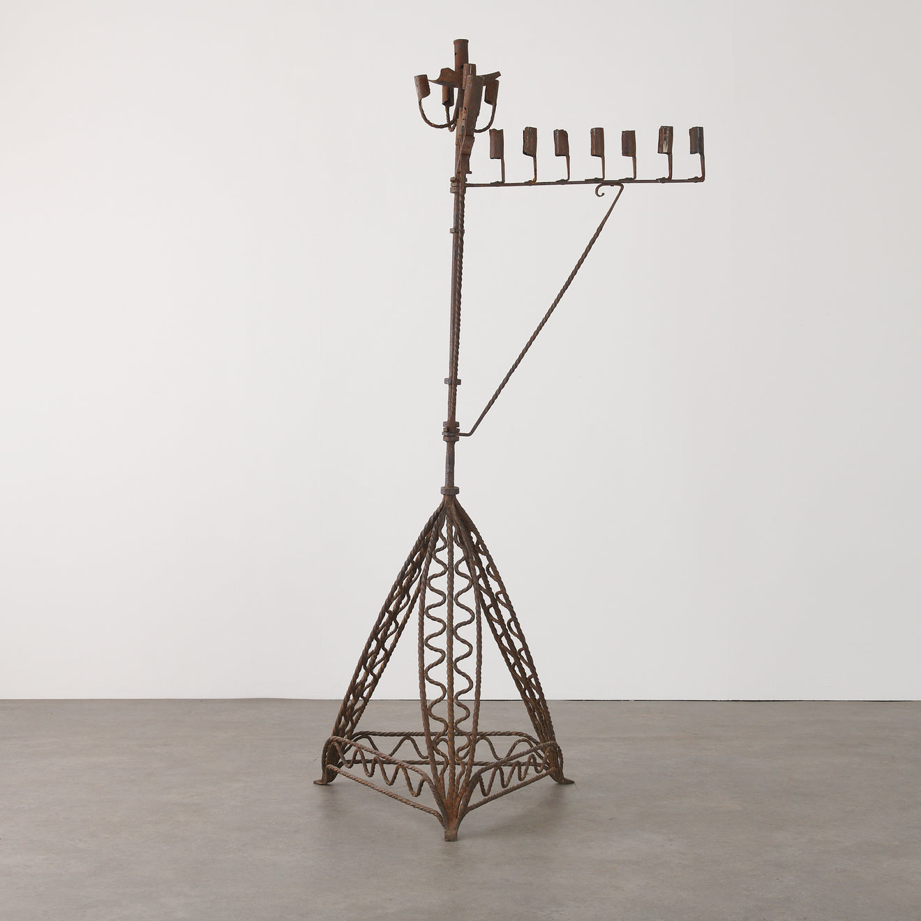 SPANISH COLONIAL HAND WROUGHT IRON FLOOR CANDELABRA