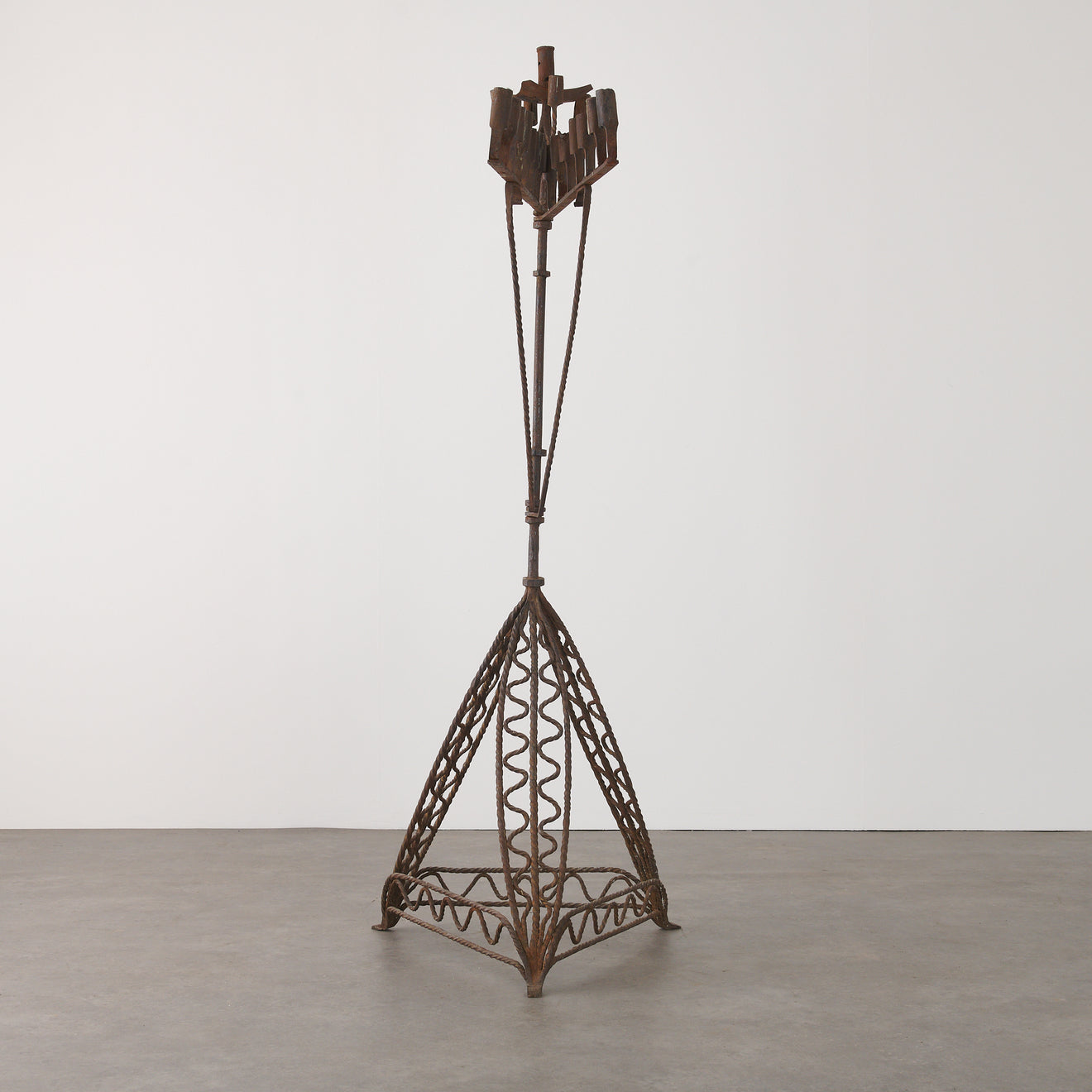 SPANISH COLONIAL HAND WROUGHT IRON FLOOR CANDELABRA