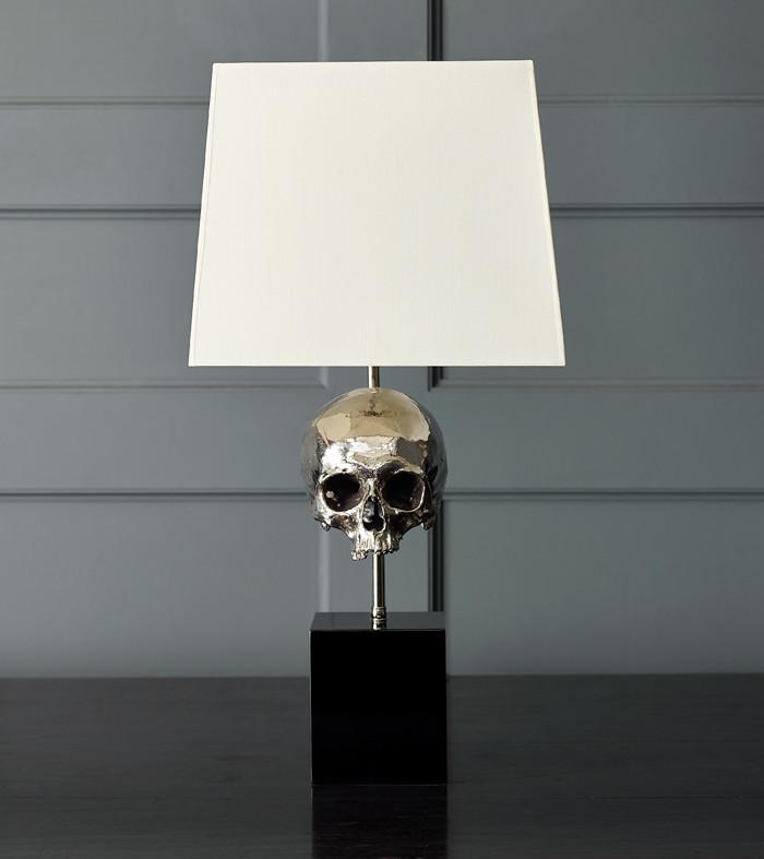Skull Table Lamp, Nickel Plated