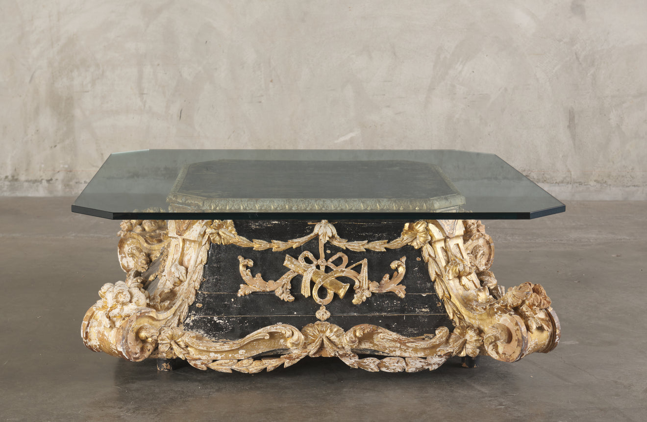 18TH C ARCHITECTURAL GILT CARVED BASE COFFEE TABLE