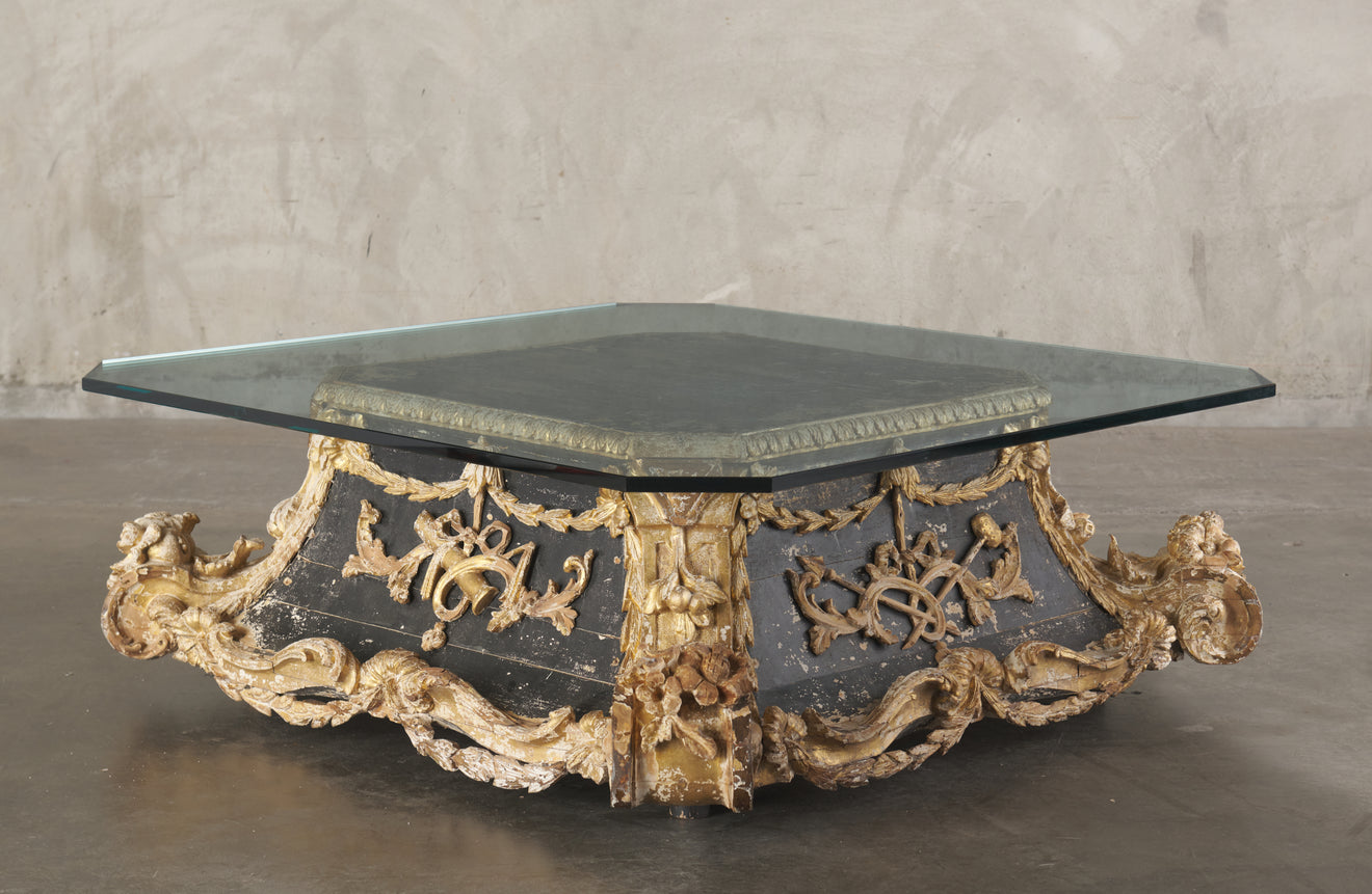18TH C ARCHITECTURAL GILT CARVED BASE COFFEE TABLE