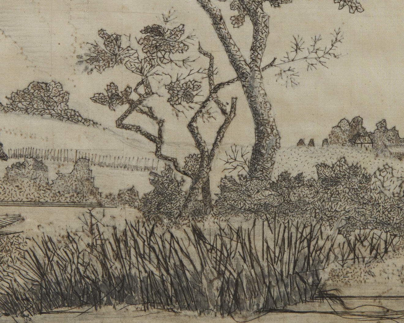 18TH C WOVEN HAIR RURAL LANDSCAPE IN PERIOD FRAME