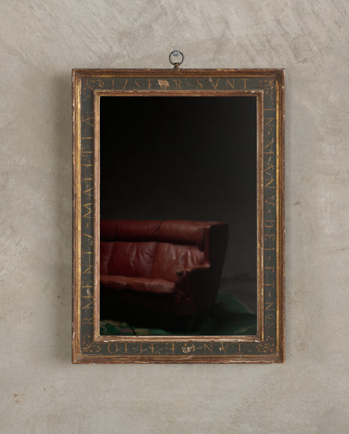 18th C FRAMED MIRROR "THE JUST ARE IN THE HAND OF GOD AND NOT WITH THE TOUCH OF EVIL"