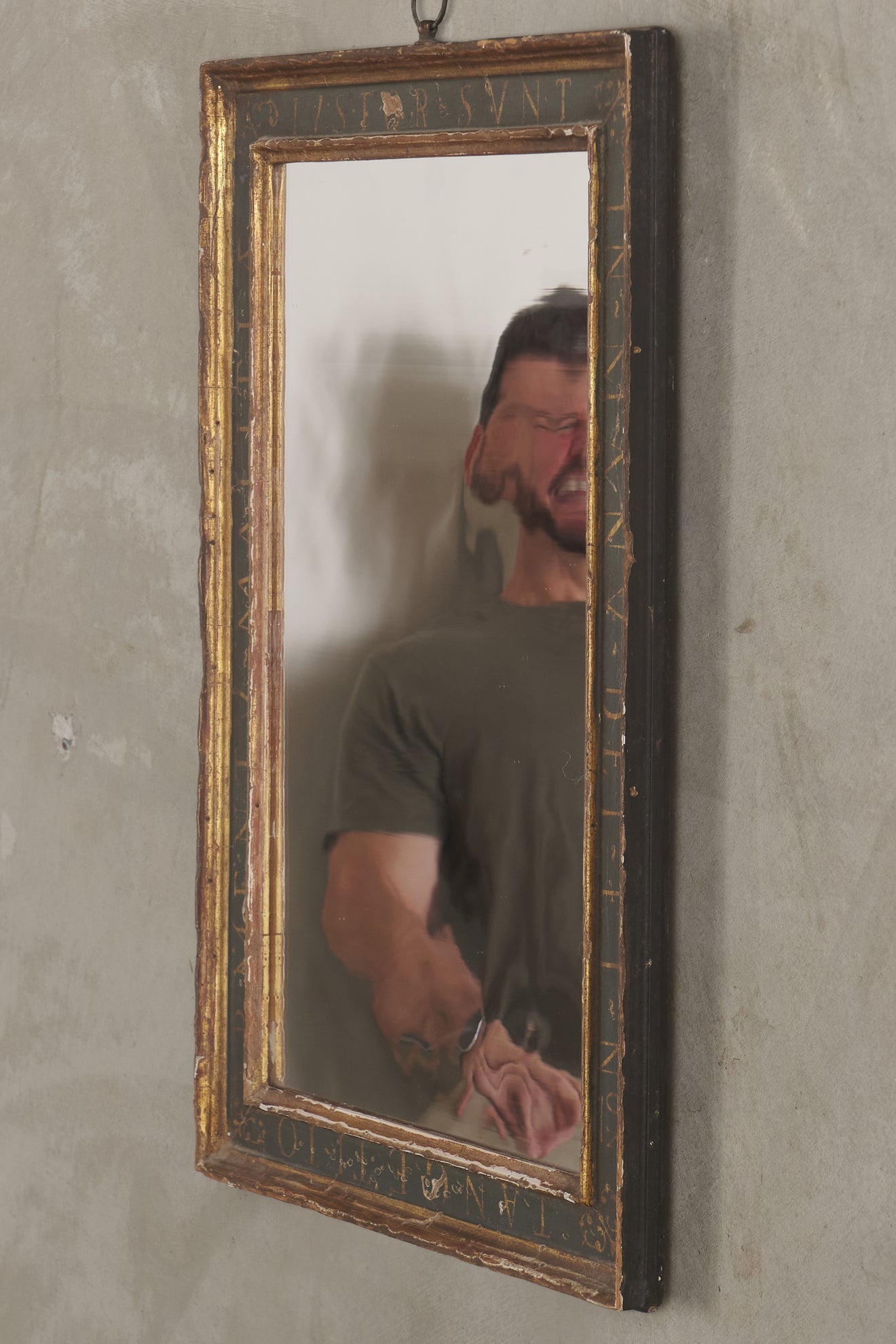 18th C FRAMED MIRROR "THE JUST ARE IN THE HAND OF GOD AND NOT WITH THE TOUCH OF EVIL"