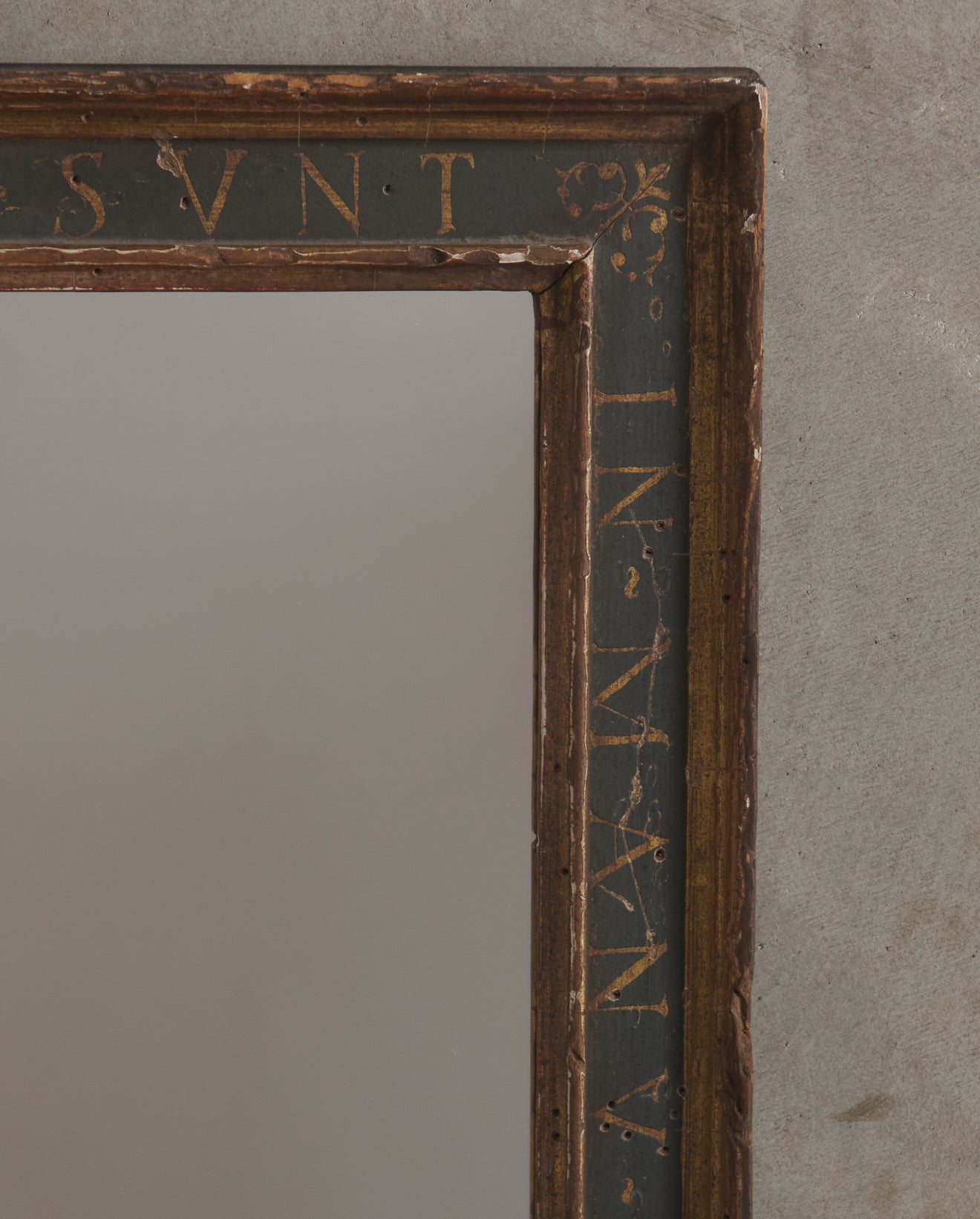 18th C FRAMED MIRROR "THE JUST ARE IN THE HAND OF GOD AND NOT WITH THE TOUCH OF EVIL"