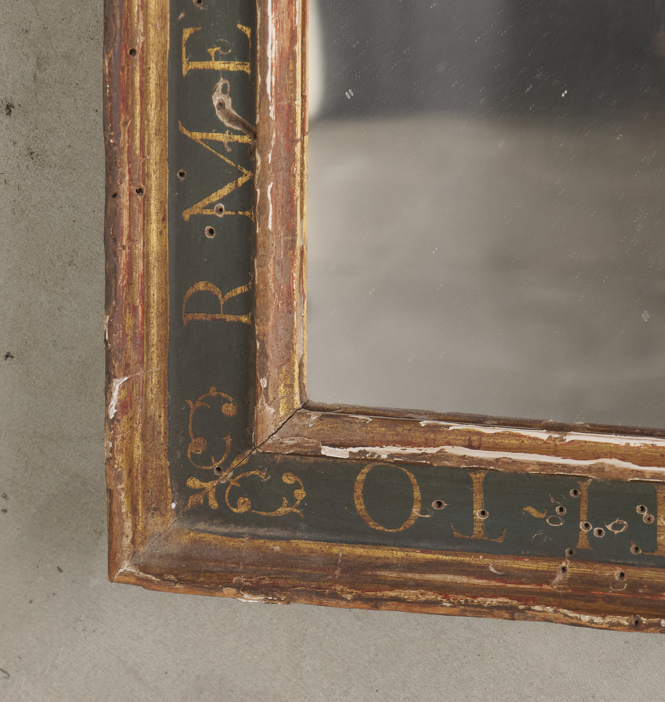 18th C FRAMED MIRROR "THE JUST ARE IN THE HAND OF GOD AND NOT WITH THE TOUCH OF EVIL"