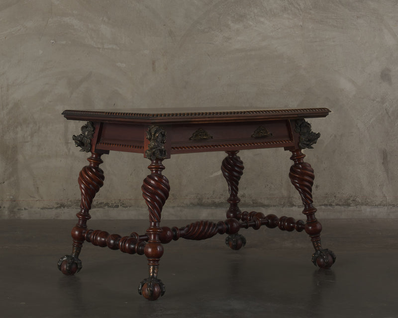 A BAROQUE STYLE BRONZE MOUNTED CARVED OAK TABLE, LATE 19TH C