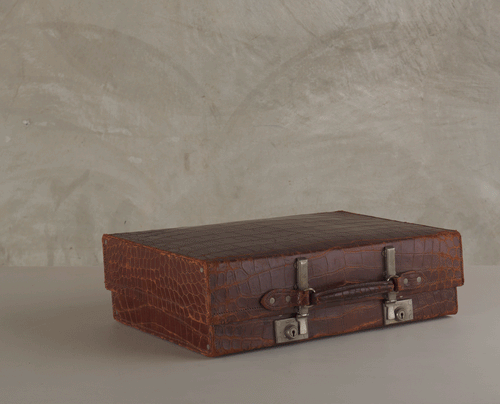 ANTIQUE EXPANDABLE CROCODILE SUITCASE, EARLY 20th C