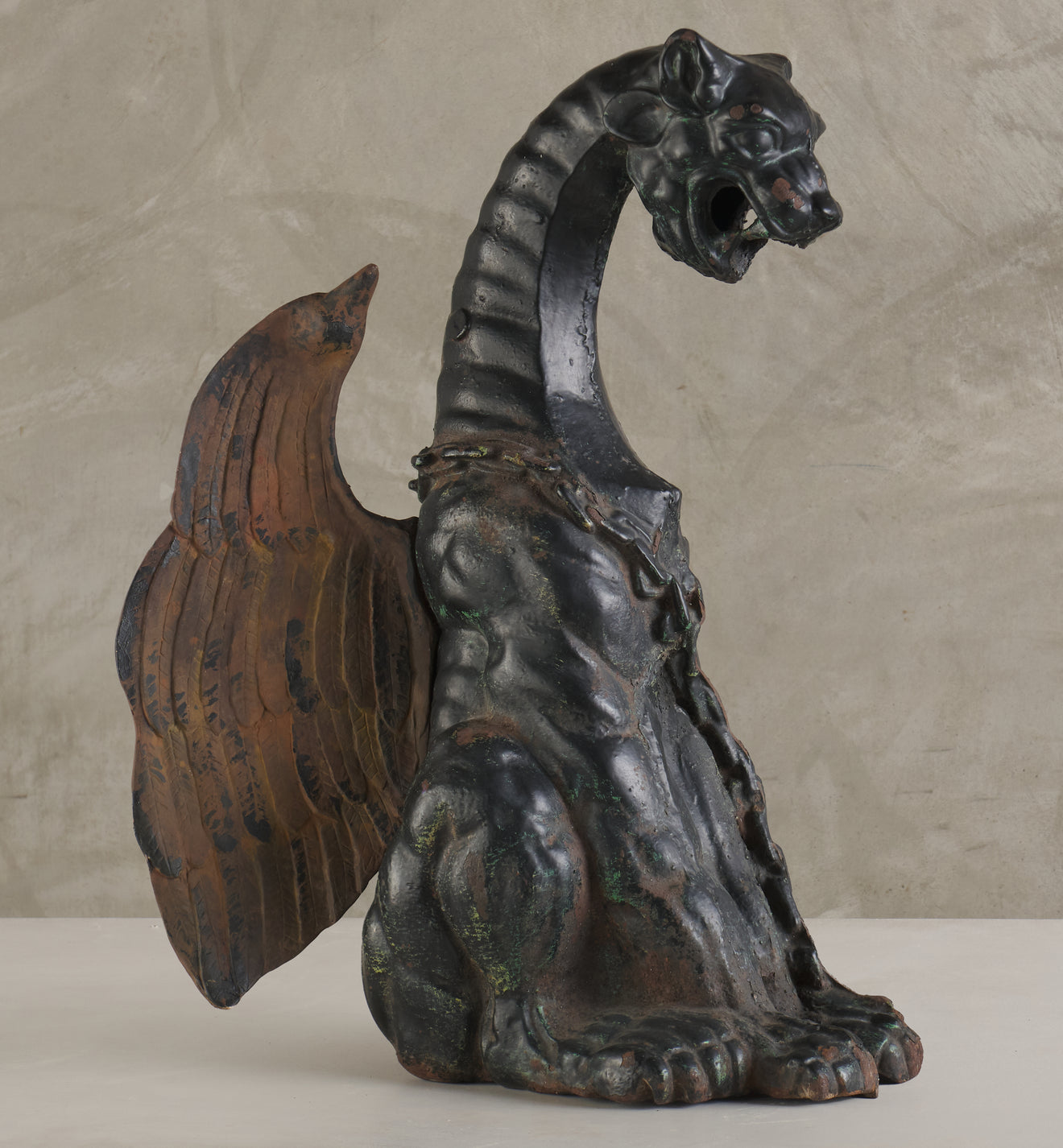 ANTIQUE CAST IRON WINGED GARGOYLE FIGURE, C1900